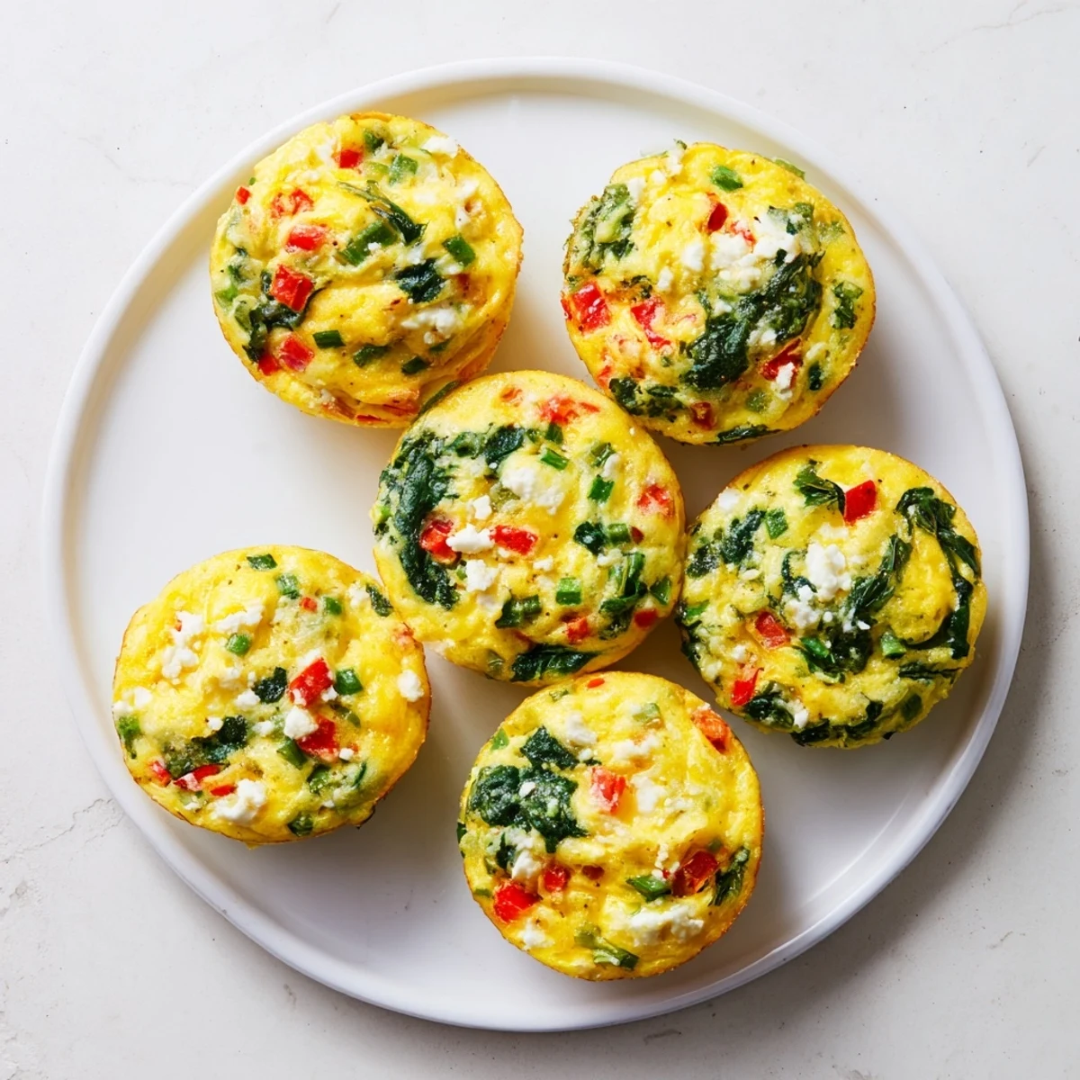 Close-up of a fluffy Egg Muffin with Spinach and Feta cut open to reveal vibrant green spinach chunks.
