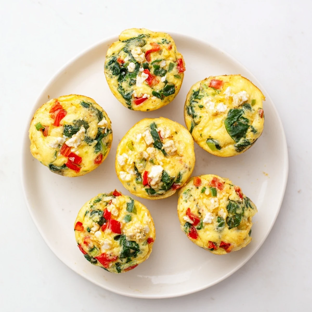 A serving platter of warm Egg Muffins with Spinach and Feta paired with fresh cherry tomatoes for breakfast.