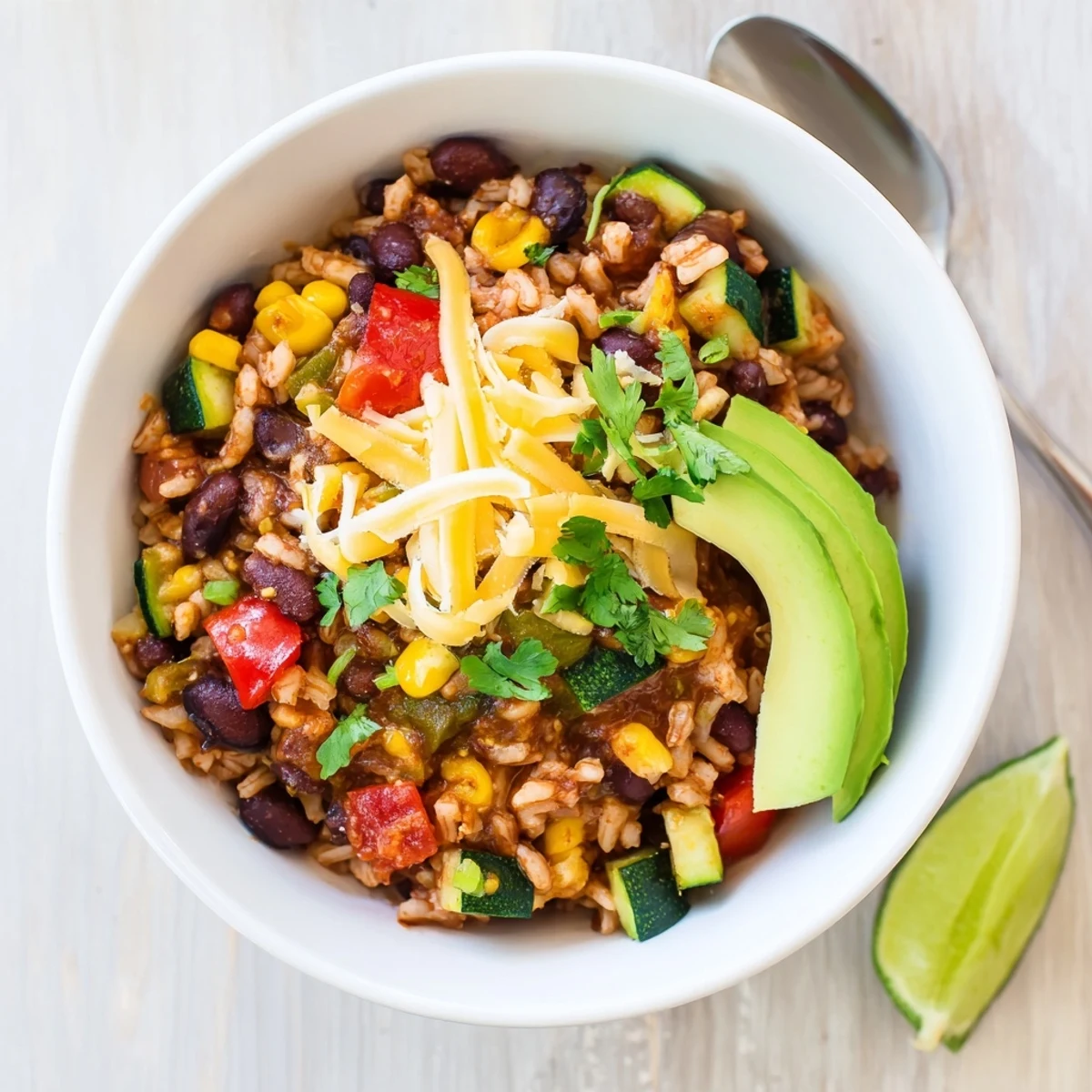 Southwest Spice Green Chile Bowl served in a rustic ceramic bowl with fluffy brown rice and vibrant toppings.
