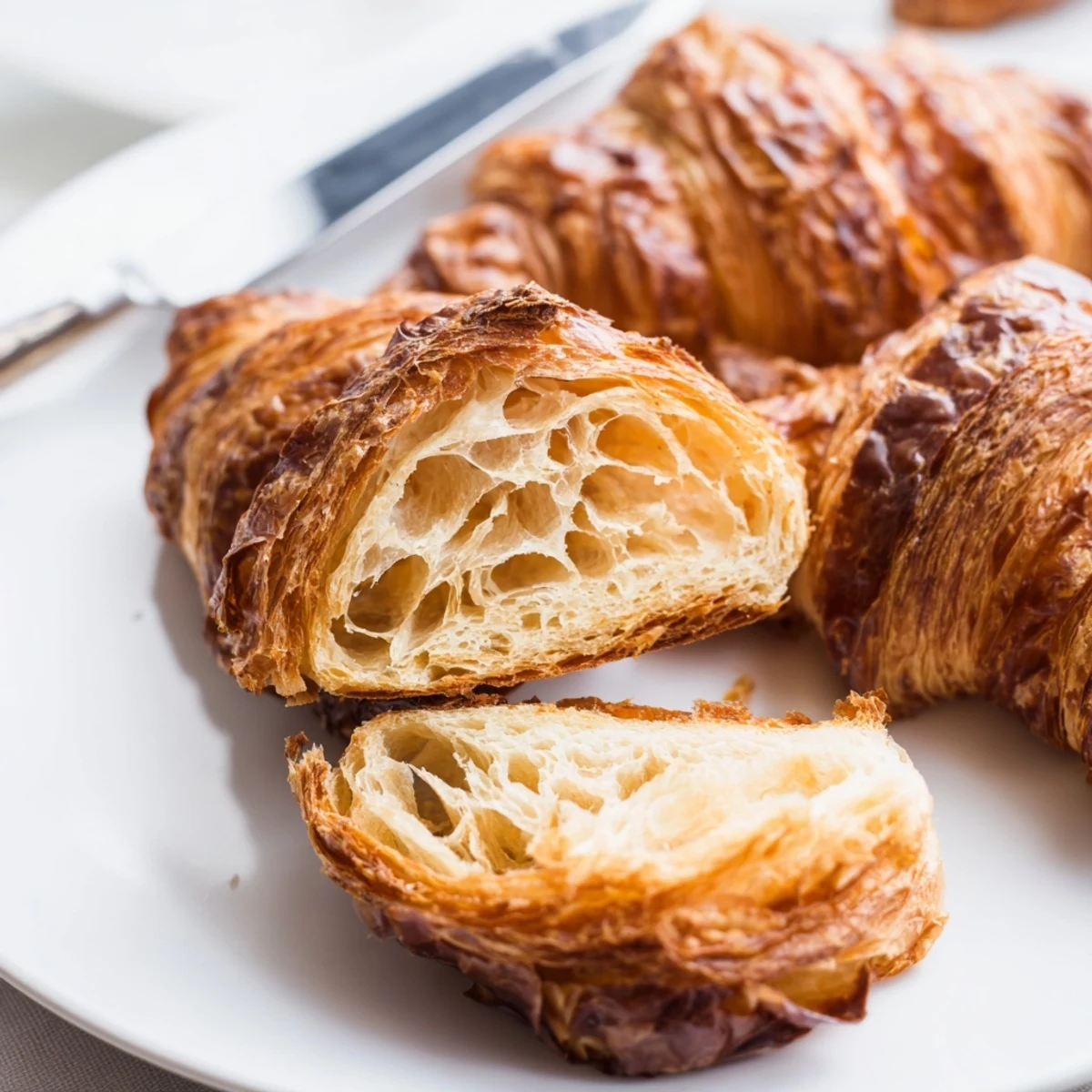 Freshly baked gluten-free croissants rest on a cooling rack with melted butter.