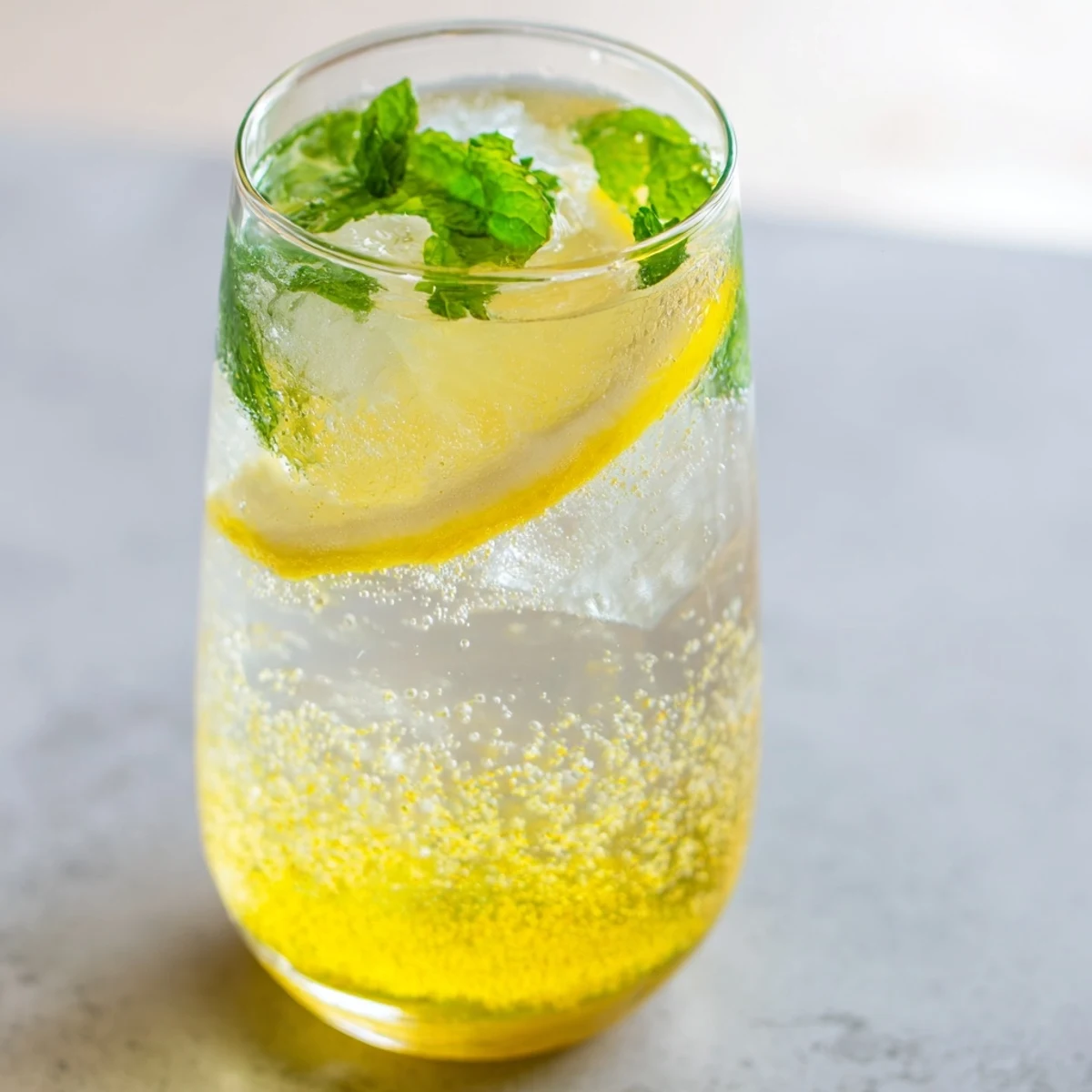 Refreshing Easy Limoncello Mocktail in a clear glass, sparkling with lemon zest and vibrant summer garnishes.