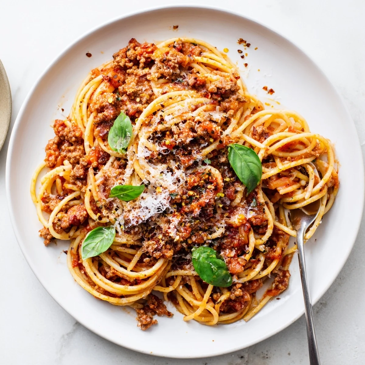 The Bear Spaghetti served in a rustic ceramic bowl with a drizzle of olive oil.