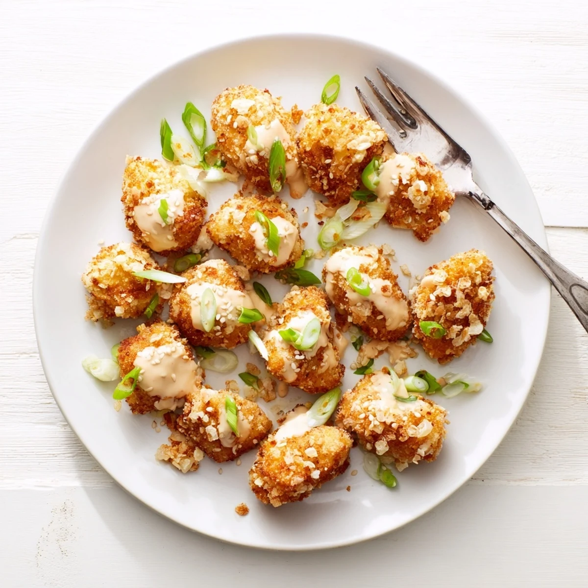 Freshly baked Quick Low Carb Bang Bang Chicken tossed in a tangy, creamy sauce, topped with sesame seeds and scallions for a flavorful gluten-free dinner idea.
