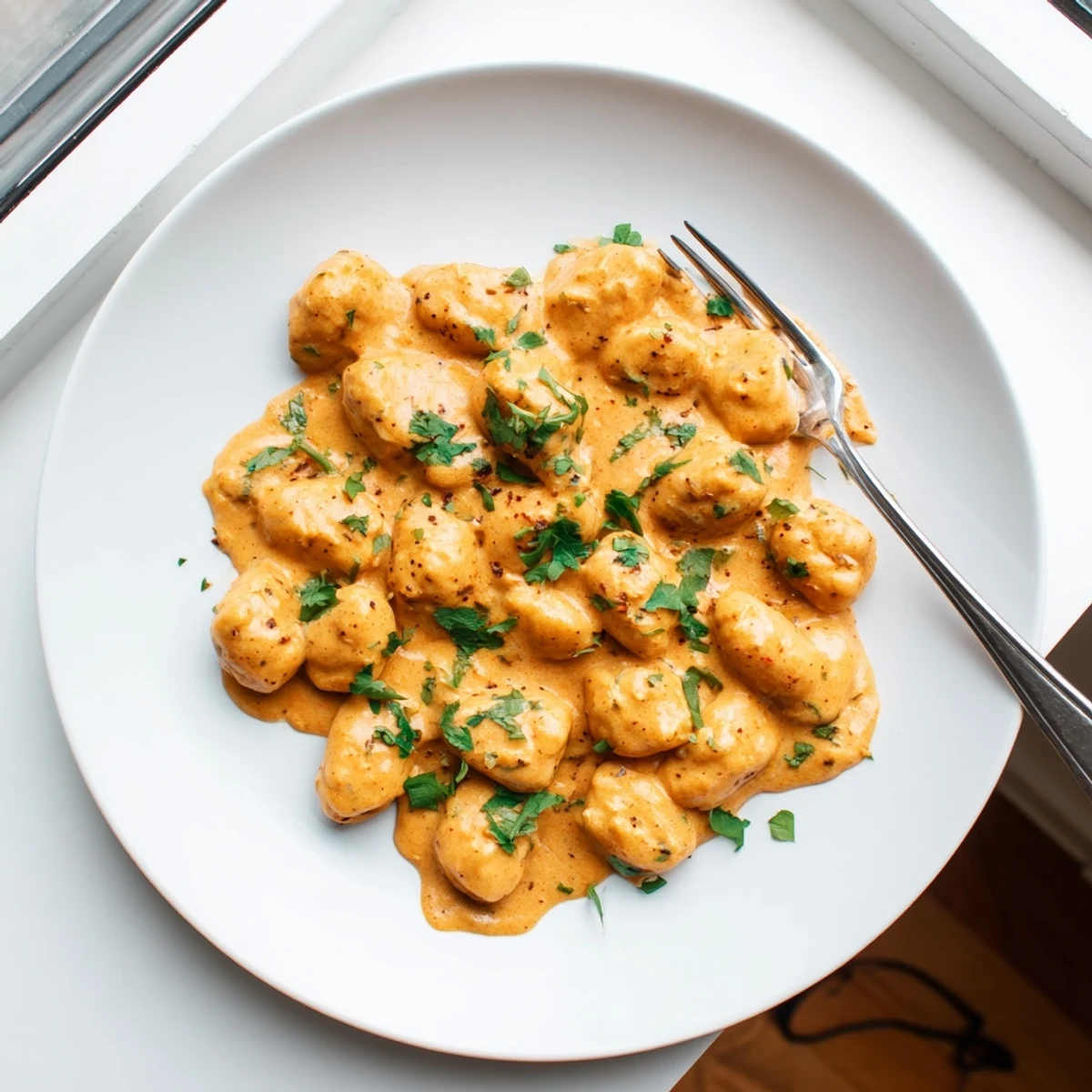 Pillowy potato gnocchi simmered in rich Indian-inspired curry sauce with aromatic spices