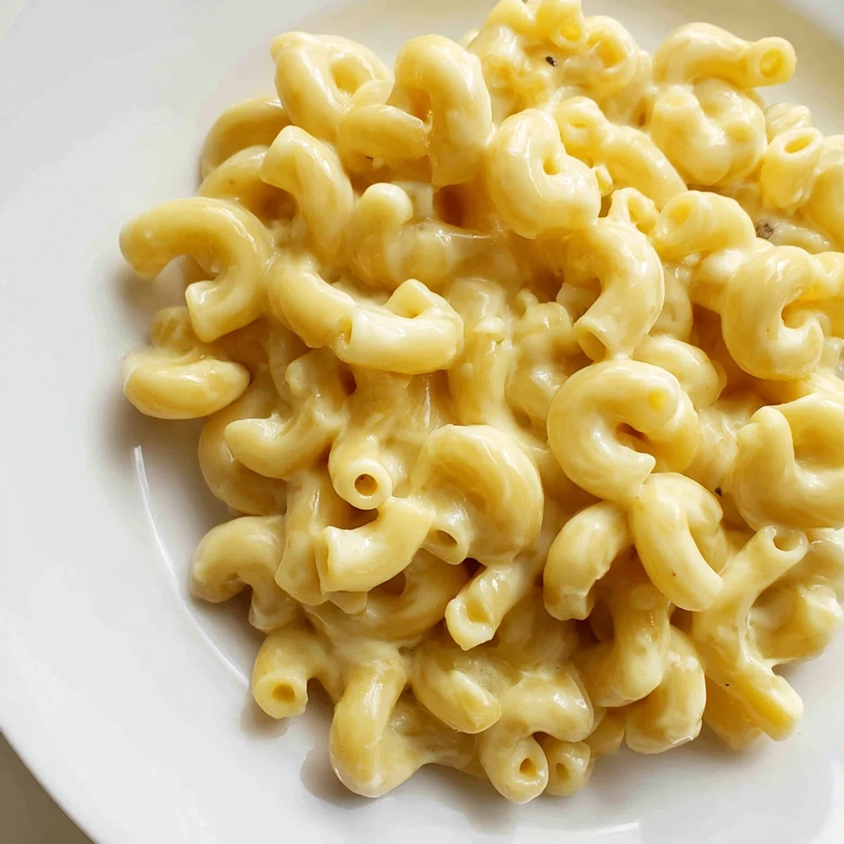 Creamy Boursin mac and cheese with melted cheddar sauce and golden breadcrumb topping bubbling in a white baking dish