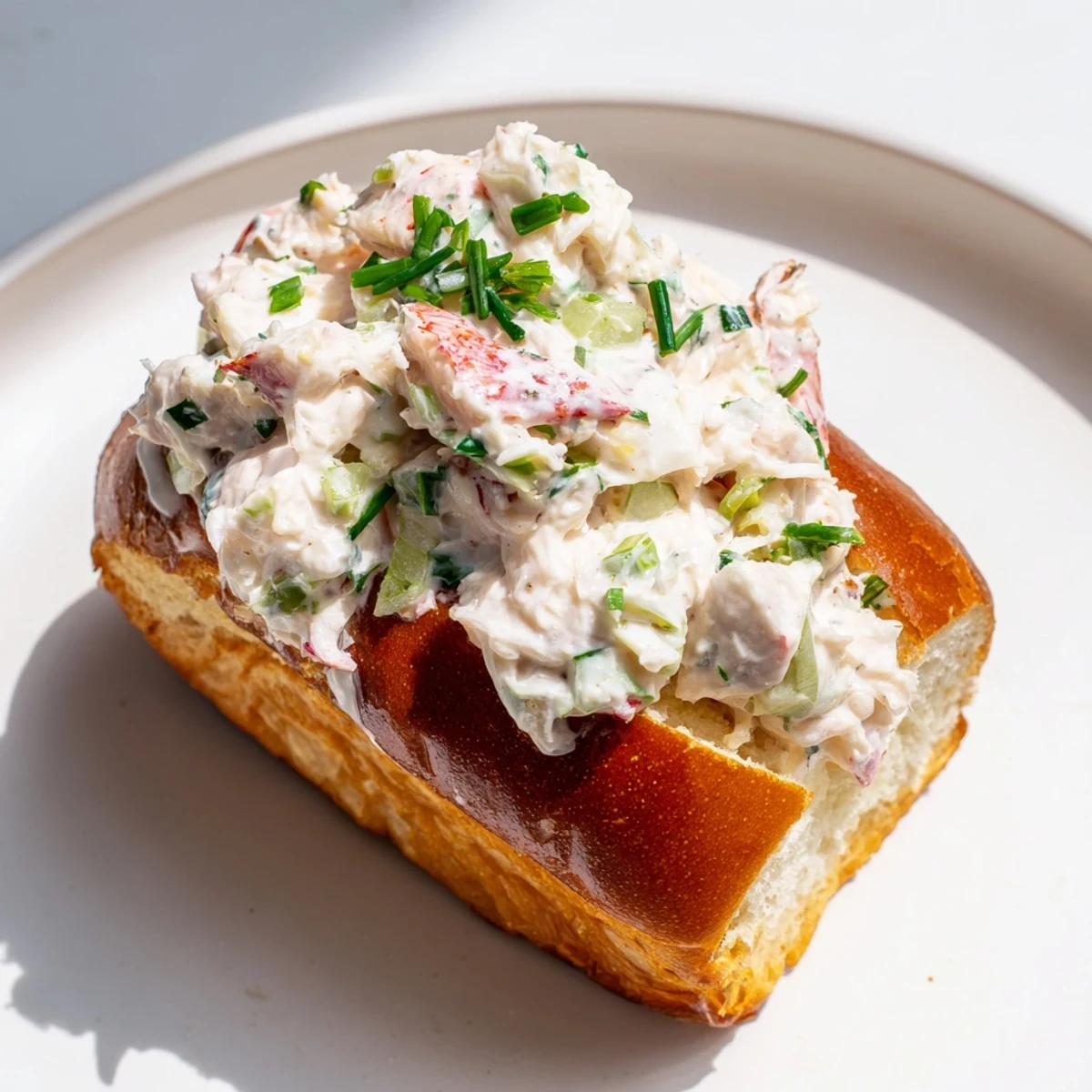 Golden toasted brioche rolls piled high with creamy garlic butter lobster rolls and fresh herbs