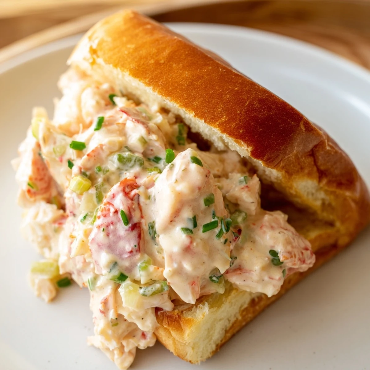 Split top buns overflowing with tender lobster meat in garlic butter rolls with citrus wedges