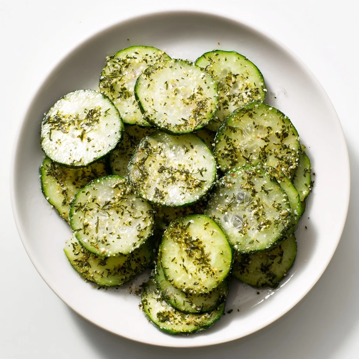 Light and crunchy ranch cucumber chips stacked neatly for a healthy gluten-free snack