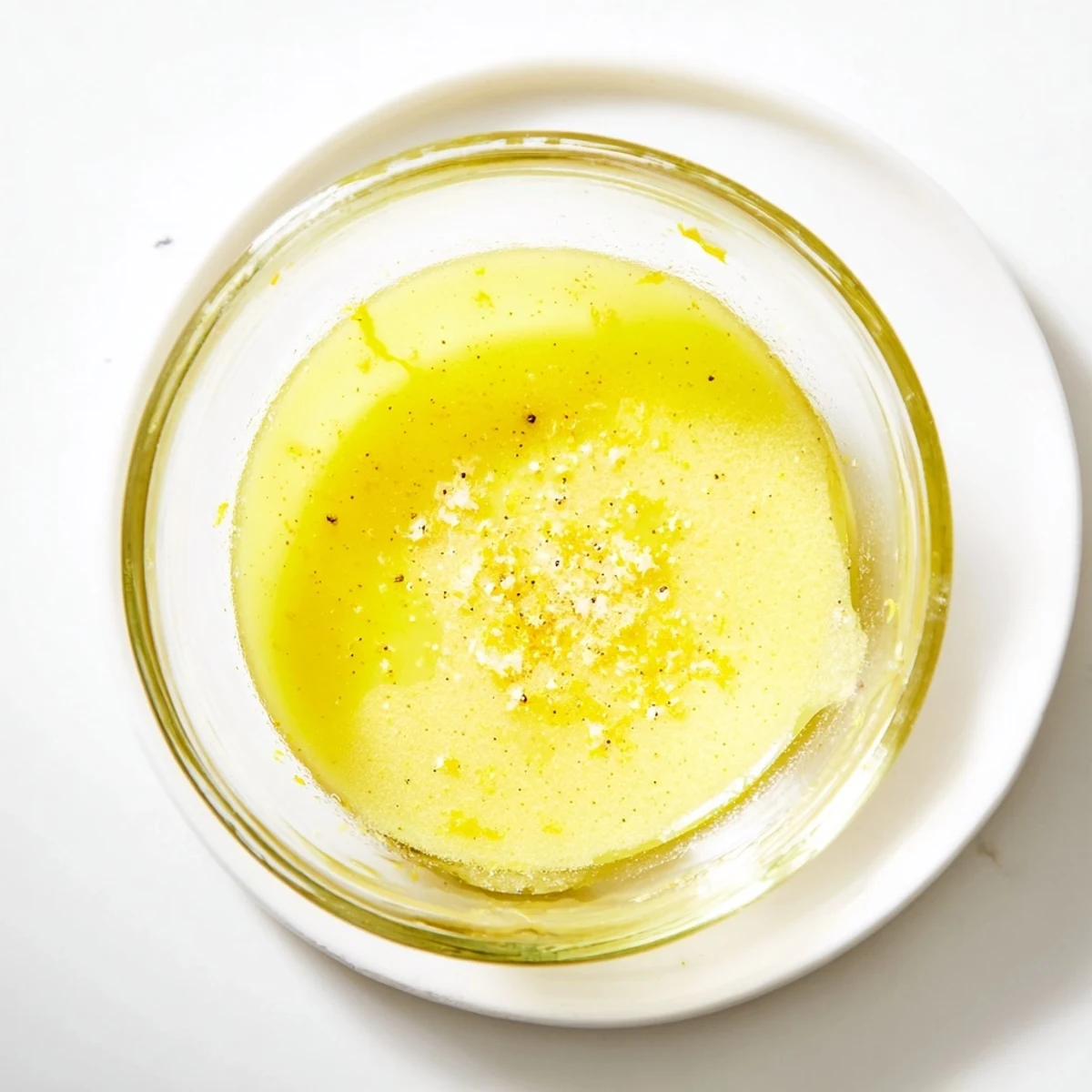 Creamy bright lemon vinaigrette dressing drizzled over mixed green salad with cherry tomatoes and cucumber