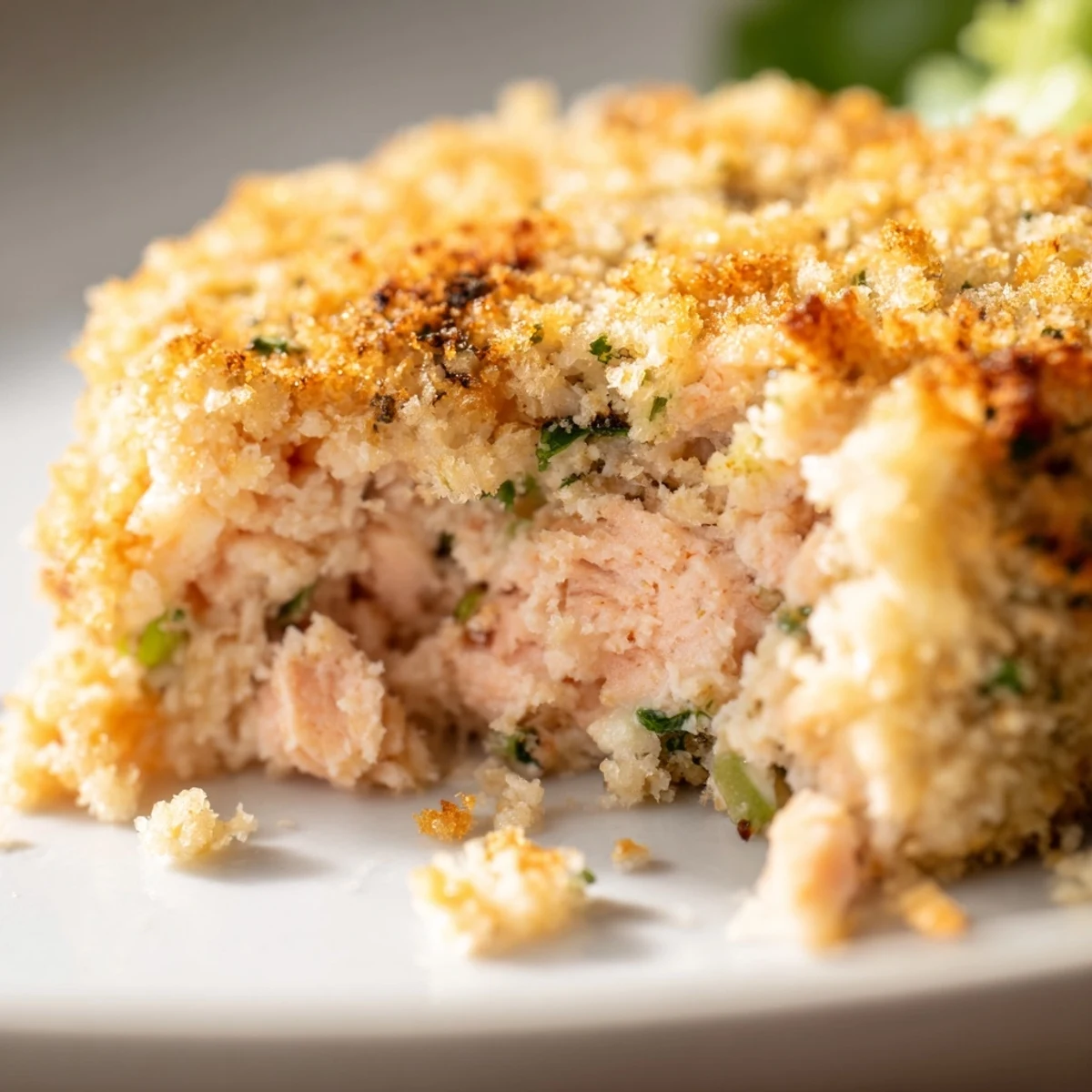 Homemade salmon patties arranged on a wooden cutting board with parsley garnish and dipping sauce