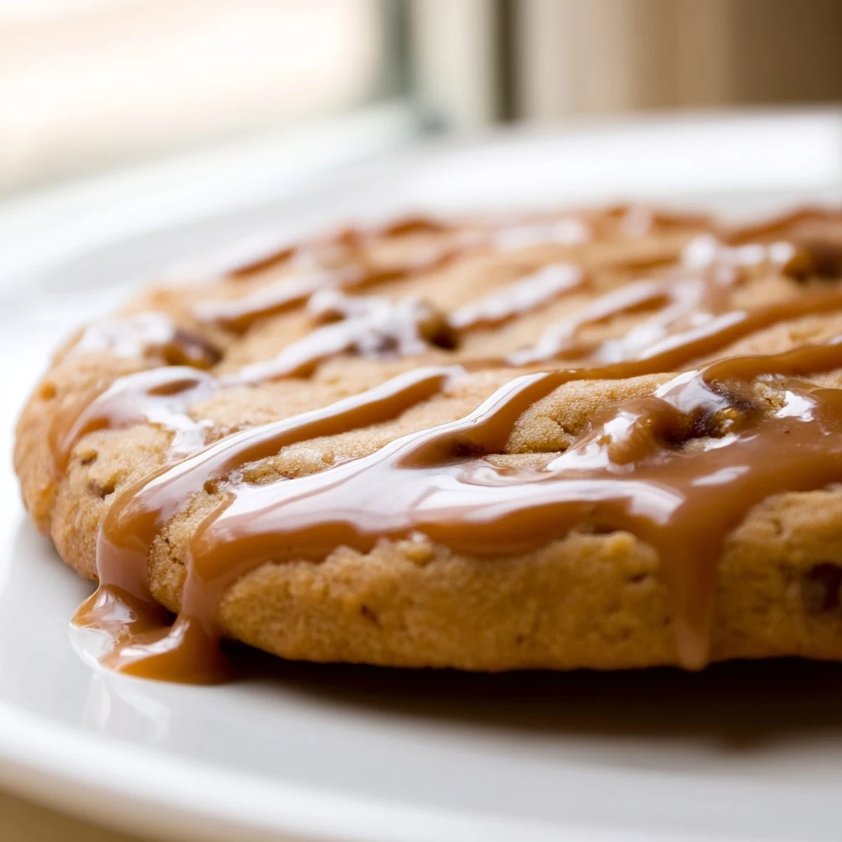 Soft baked sticky toffee pudding cookies topped with luscious caramel toffee sauce