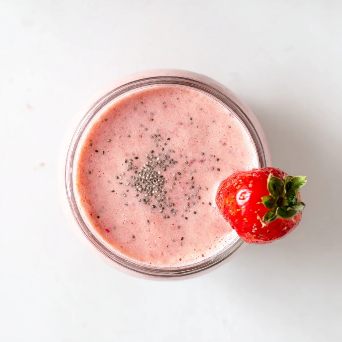 Fresh strawberry smoothie with Greek yogurt garnished with whole strawberry slices