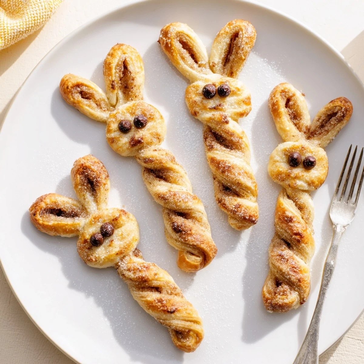 Adorable rabbit shaped pastries sprinkled with sweet cinnamon sugar perfect for festive Easter dessert table