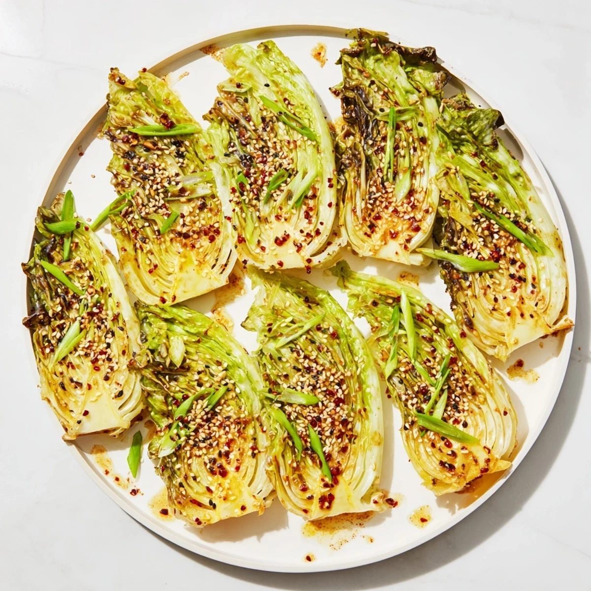 Tender caramelized cabbage slices brushed with Japanese miso butter and garnished with green onions