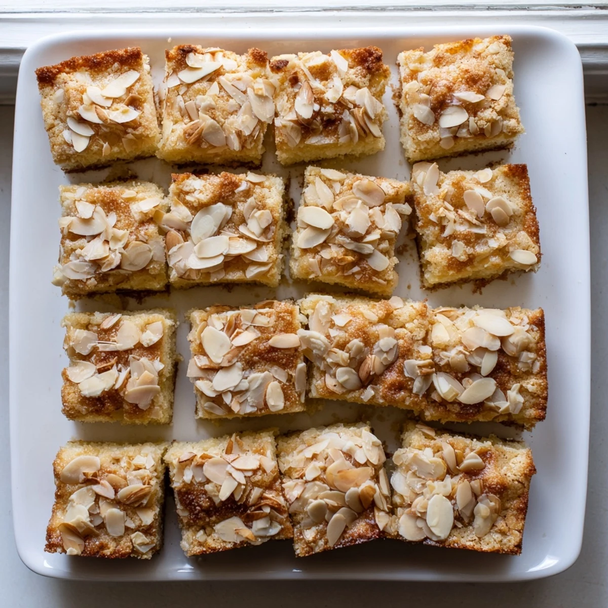 Light fluffy Easy Ricotta Cloud Squares baked until golden with crisp almond layer