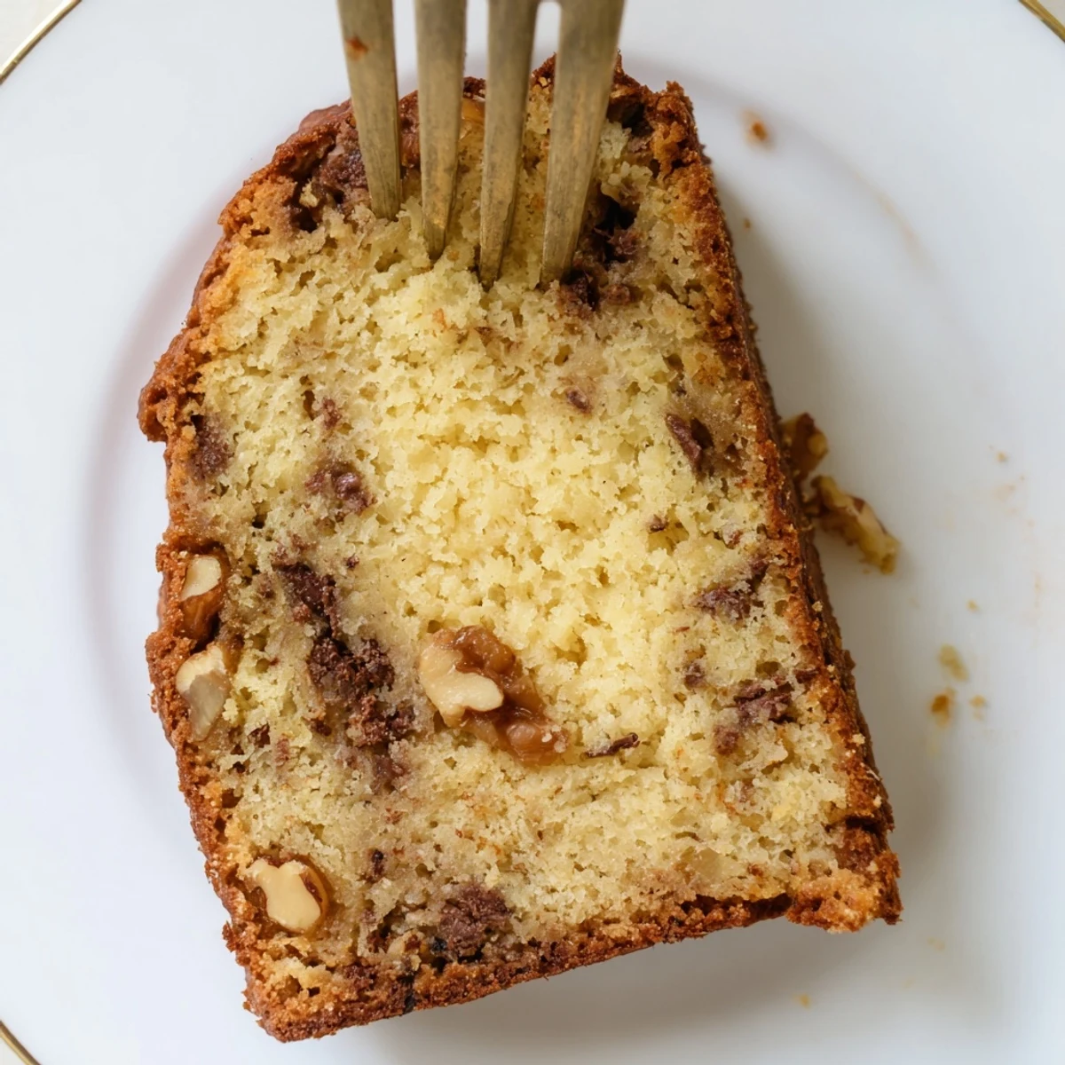 Golden brown super moist banana bread loaf with a crackled top, freshly baked and sliced on a wooden cutting board