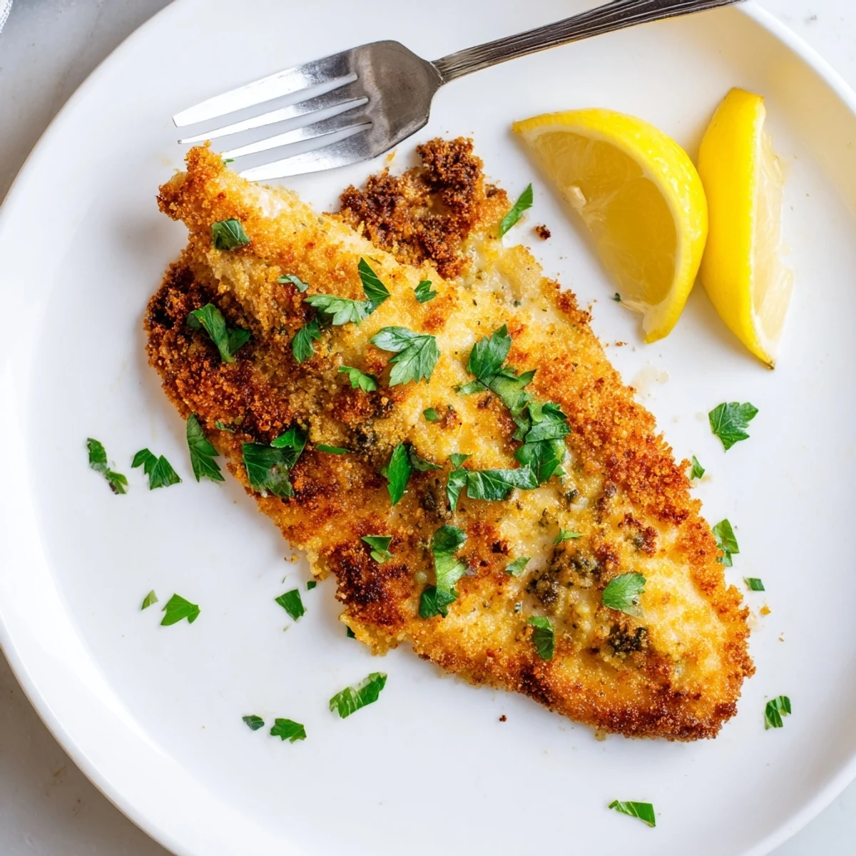 Golden tilapia crispy in the air fryer with a crunchy parmesan panko coating