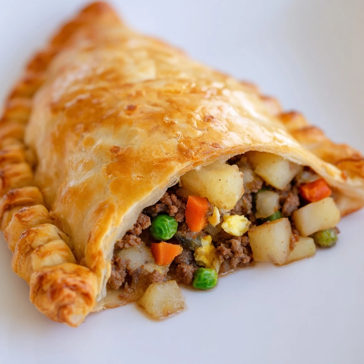 Crispy baked Filipino empanada with spiced meat filling and golden flaky pastry crust