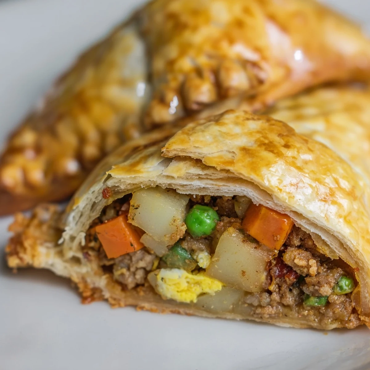 Homemade Filipino empanada stuffed pastry displaying crimped edges and meaty vegetable filling