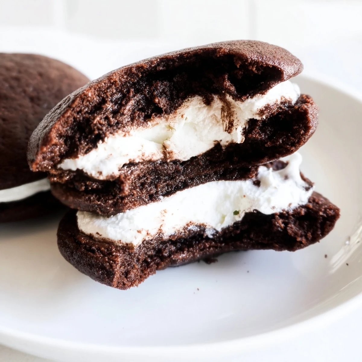 Homemade whoopie pies with cakey chocolate cookies and sweet marshmallow buttercream filling