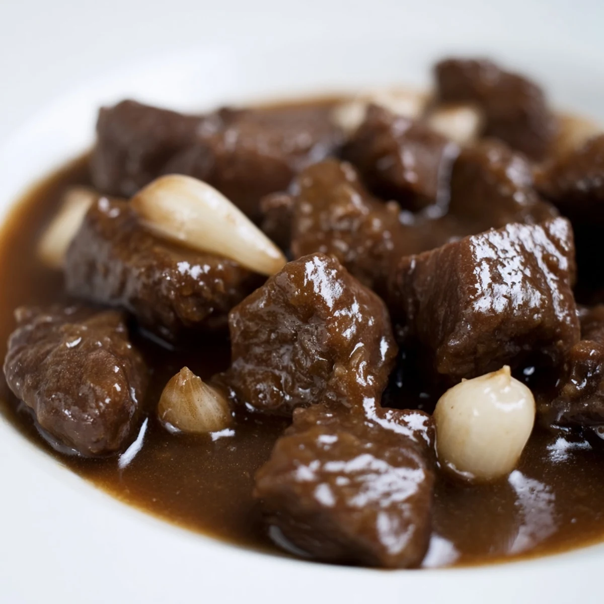 Fork-tender slow cooker beef tips and gravy plated alongside creamy mashed potatoes for a comforting dinner