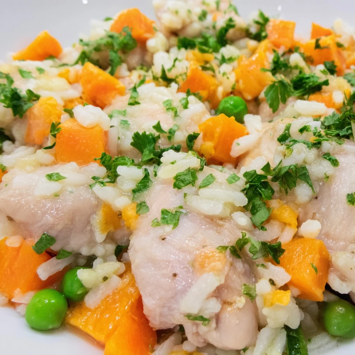 Fluffy rice and tender chicken pieces steamed together in an Instant Pot for easy weeknight dinners