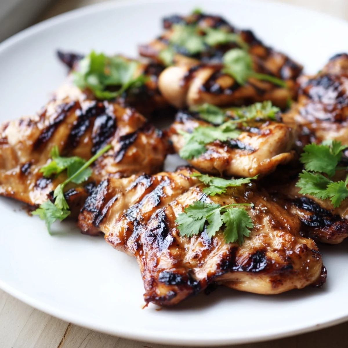 Juicy Grilled Vietnamese Chicken sliced and served with lime wedges and crisp cucumber rounds