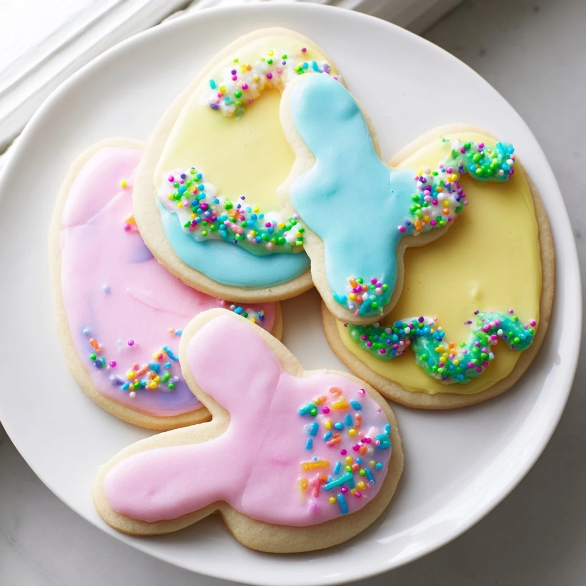 Soft Easter cookies with pastel royal icing decorated for spring holiday celebrations