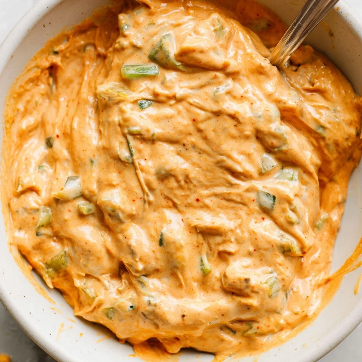 Tangy Buffalo pickle dip topped with fresh chives served for game day snacking