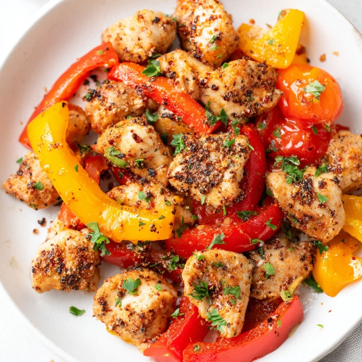 Quick flavorful one pan dish featuring juicy chicken alongside tender zucchini and tomatoes