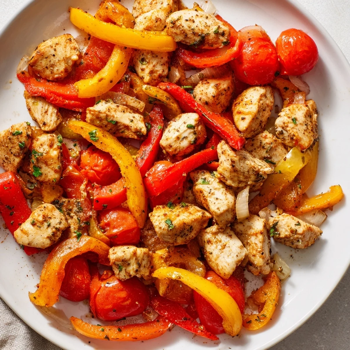 A steaming skillet of quick flavorful one pan dish over fluffy white rice