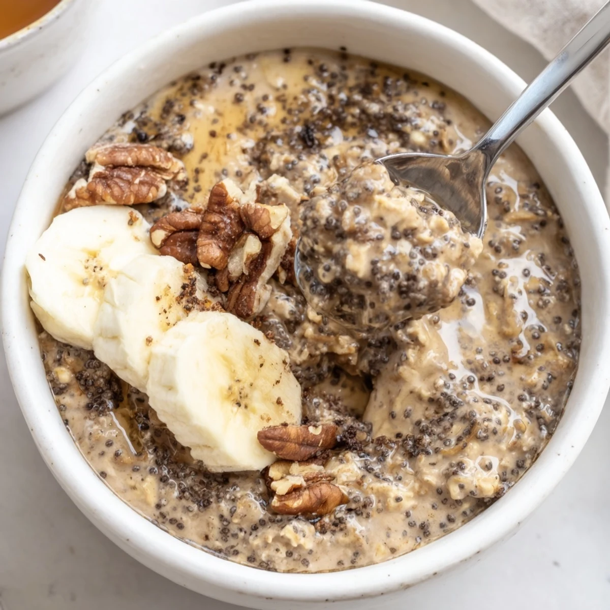 Make-ahead Brown Sugar Coffee Overnight Oats with warm coffee aroma, hint of vanilla