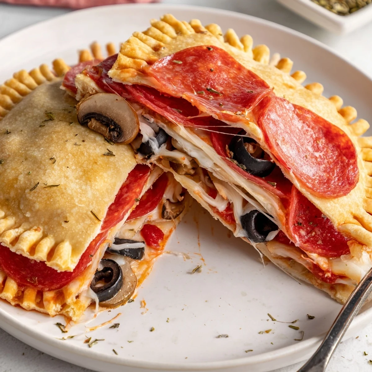 Pie Iron Pizza Pockets with golden crust, bubbling cheese, served hot by campfire