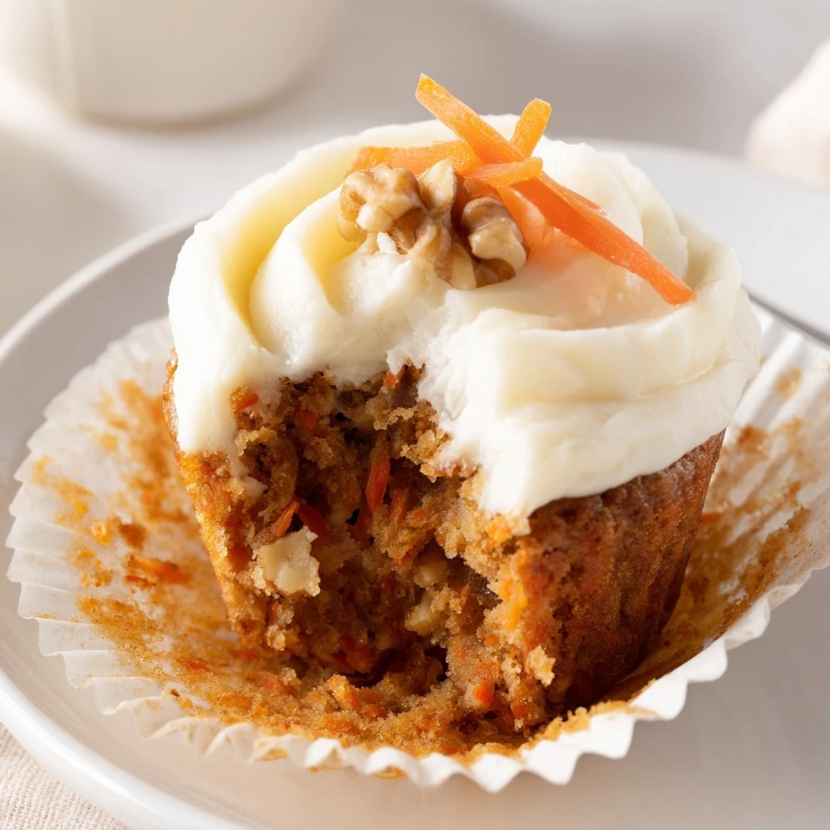 Moist Carrot Cake Cupcakes topped with creamy frosting, warm spice aroma  