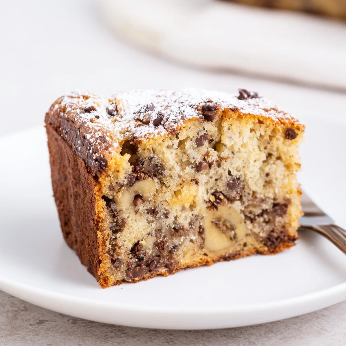 Sliced Banana Bread Cake Recipe on wire rack, warm, tender, fragrant