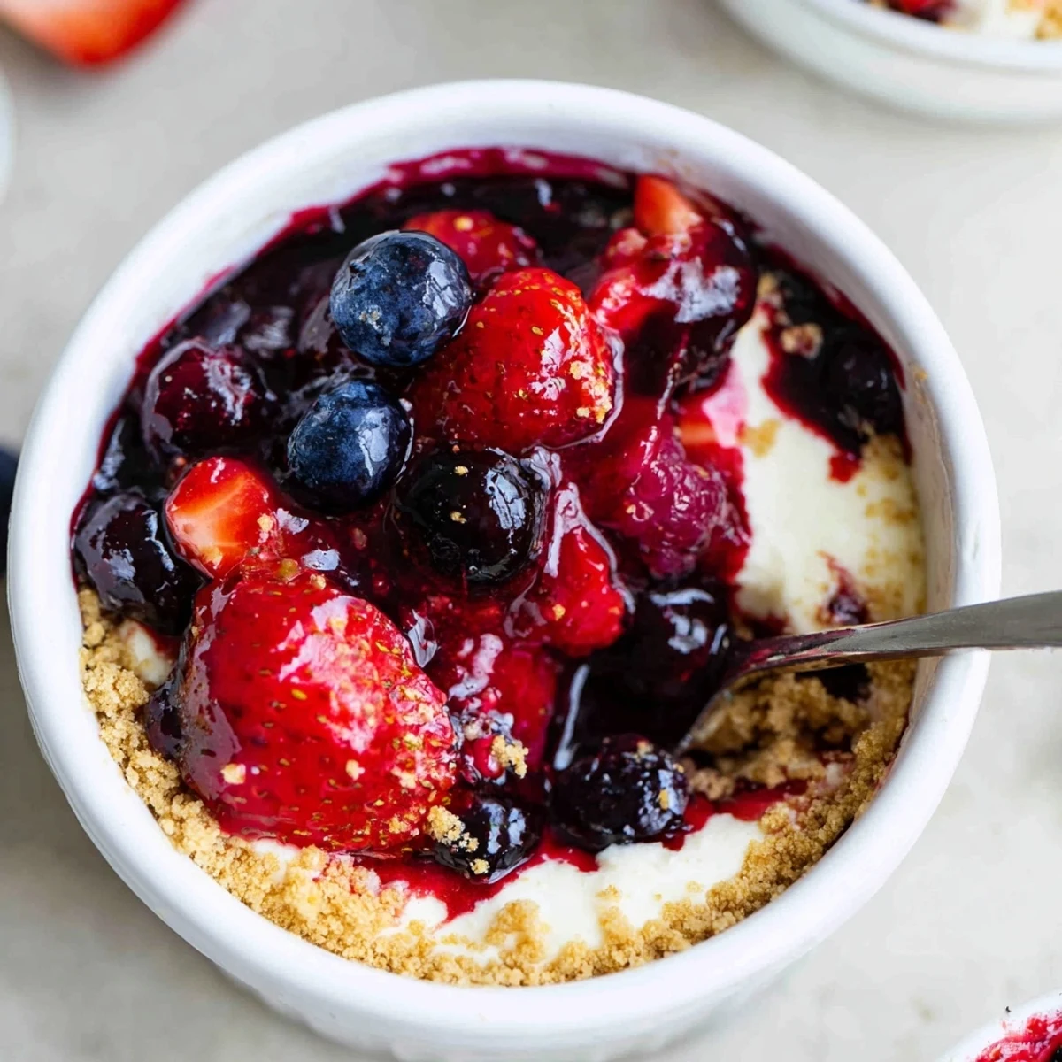Mini Berry No Bake Cheesecakes topped with juicy strawberries and sparkling Prosecco