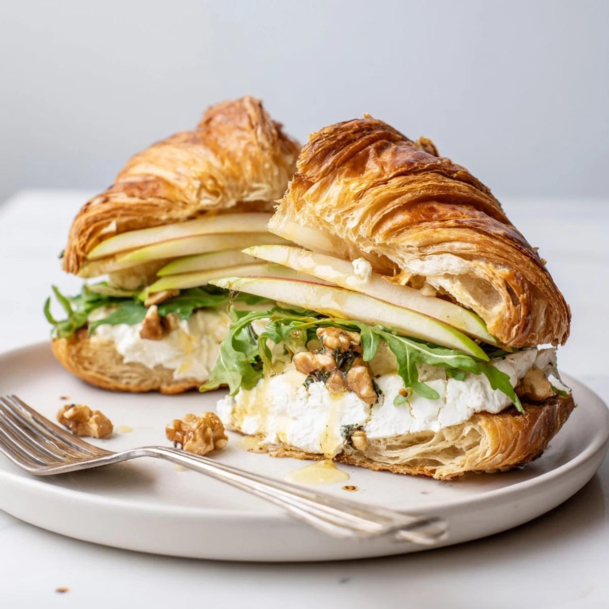 Apple Goat Cheese Croissant Sandwich Recipe with buttery croissant, crisp apple slices