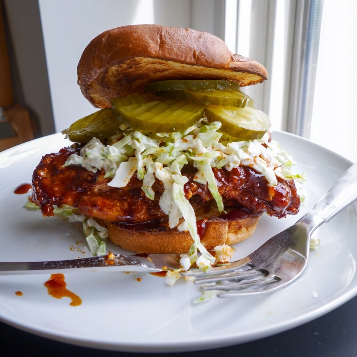 Spicy Nashville Hot Chicken Sandwiches on toasted brioche, golden crisp chicken and pickles.