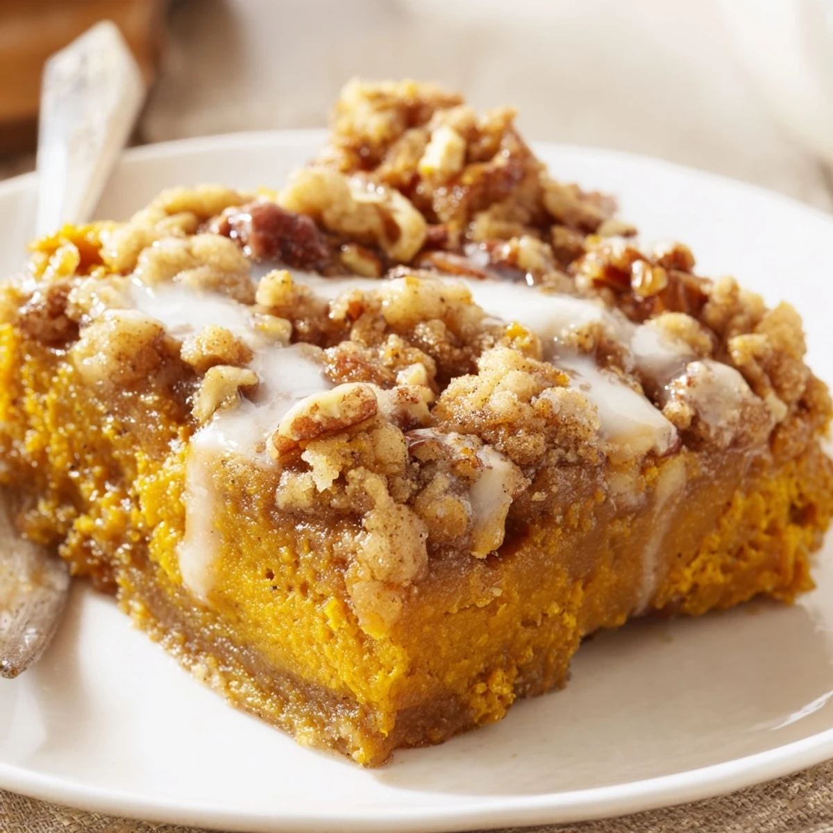 Pumpkin Dump Cake with golden pecan crunch, warm gooey spiced center