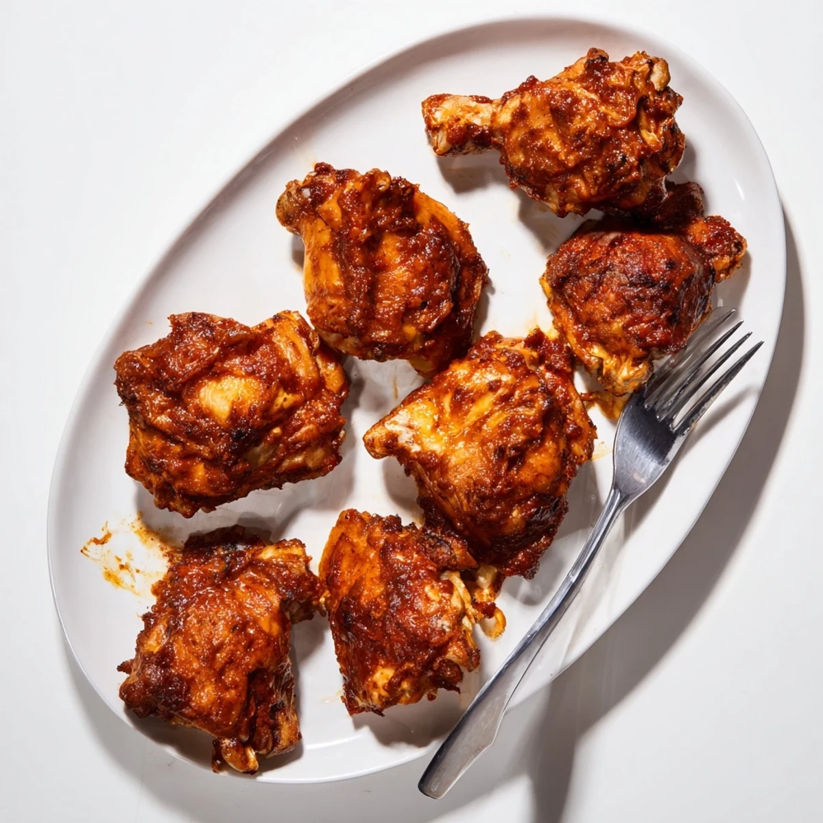 Tender oven-roasted BBQ chicken thighs brushed with tangy homemade barbecue glaze