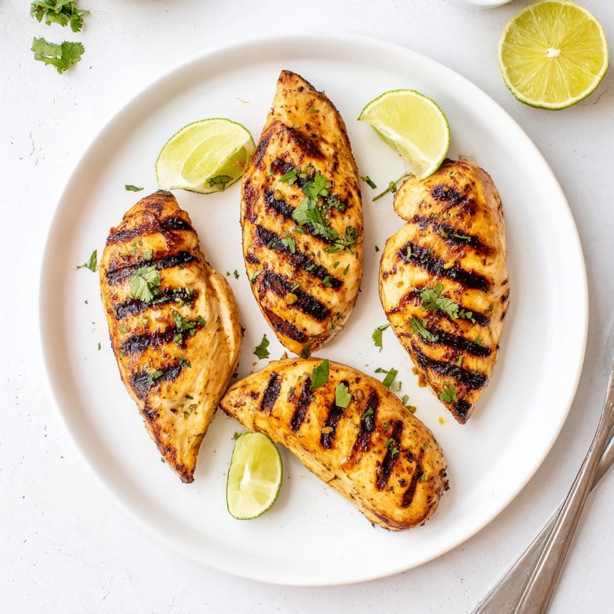 Smoky Key West Grilled Chicken resting on platter after hot grill, juices visible
