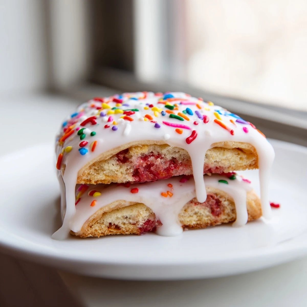 Soft strawberry jam-filled Pop Tart Cookies cooling on a wire rack with sweet icing