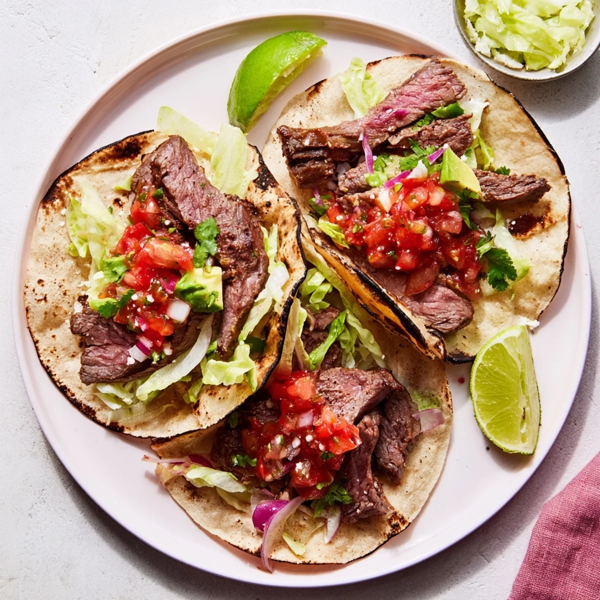 Evening backyard Charcoal Grilled Tacos Recipe on corn tortillas, warm and charred.