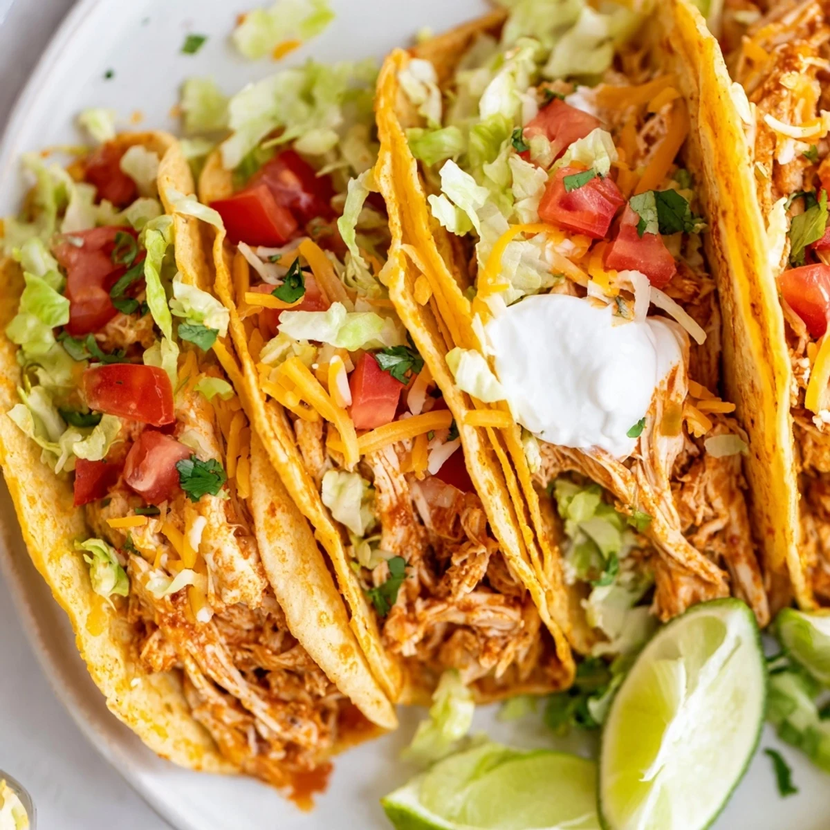 Juicy slow cooker ranch chicken tacos topped with melted cheddar and fresh cilantro