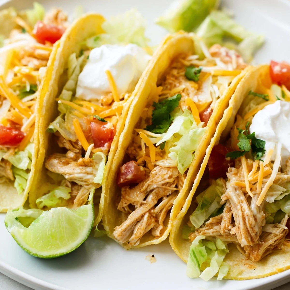 Tender shredded chicken seasoned with ranch in warm tortillas with sour cream