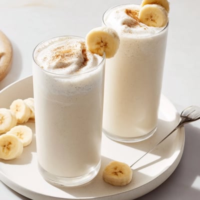 Fresh Vanilla Banana Shake with whipped cream and cinnamon, ready for breakfast.